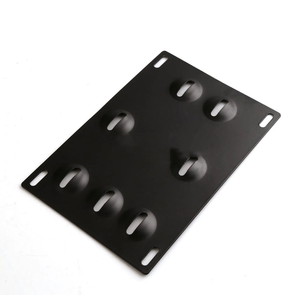 American-style metal licence plate frame with integrated trailer hook for vehicle modification