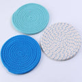 Cotton cord round coaster placemat three-piece set in blue colour with 18cm diameter