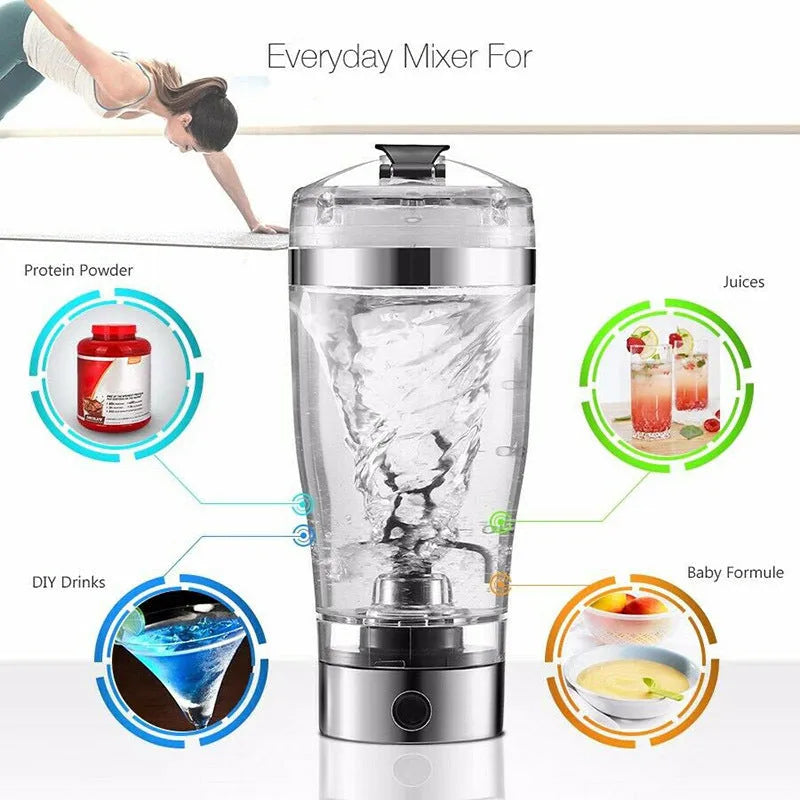 Stainless steel colour USB rechargeable electric protein shaker cup with 600ml capacity