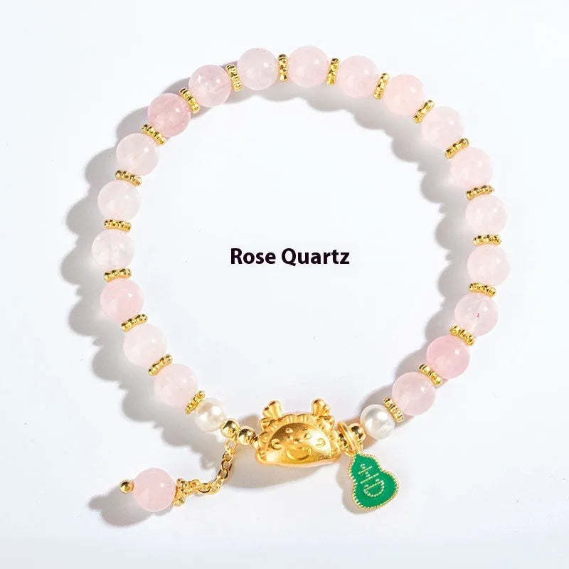 Natural agate bracelet with 8mm diamond-cut beads and dragon zodiac design in five colour options