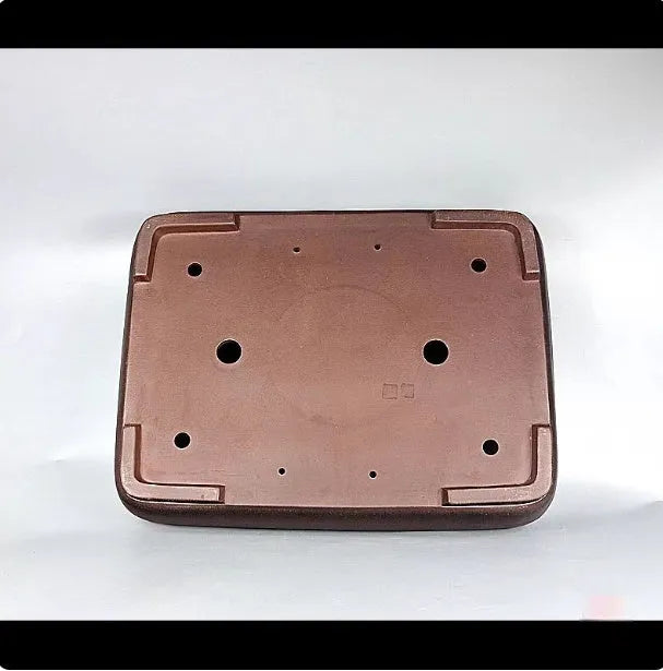 Handmade rectangular purple clay flower pot with antique finish showing substantial size