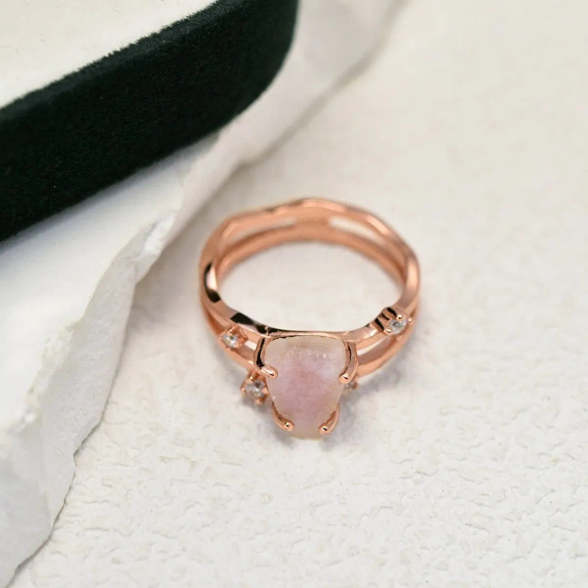 S925 silver irregular triangular moonstone ring in rose gold, white gold, or yellow gold finish.