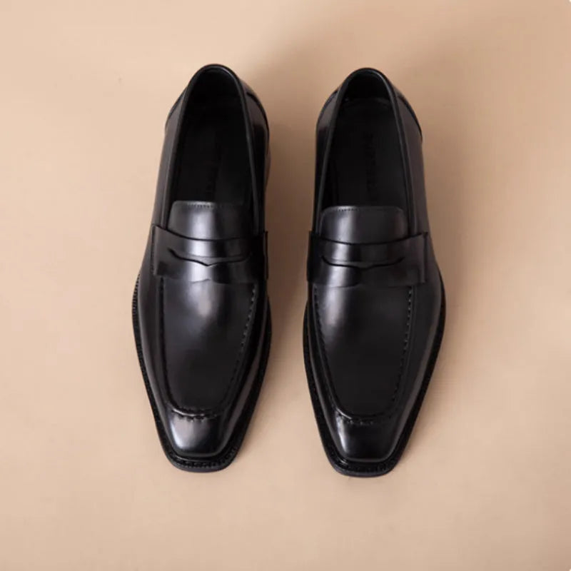 Men's genuine leather slip-on casual shoes in brown with top-grain cowhide upper and rubber sole