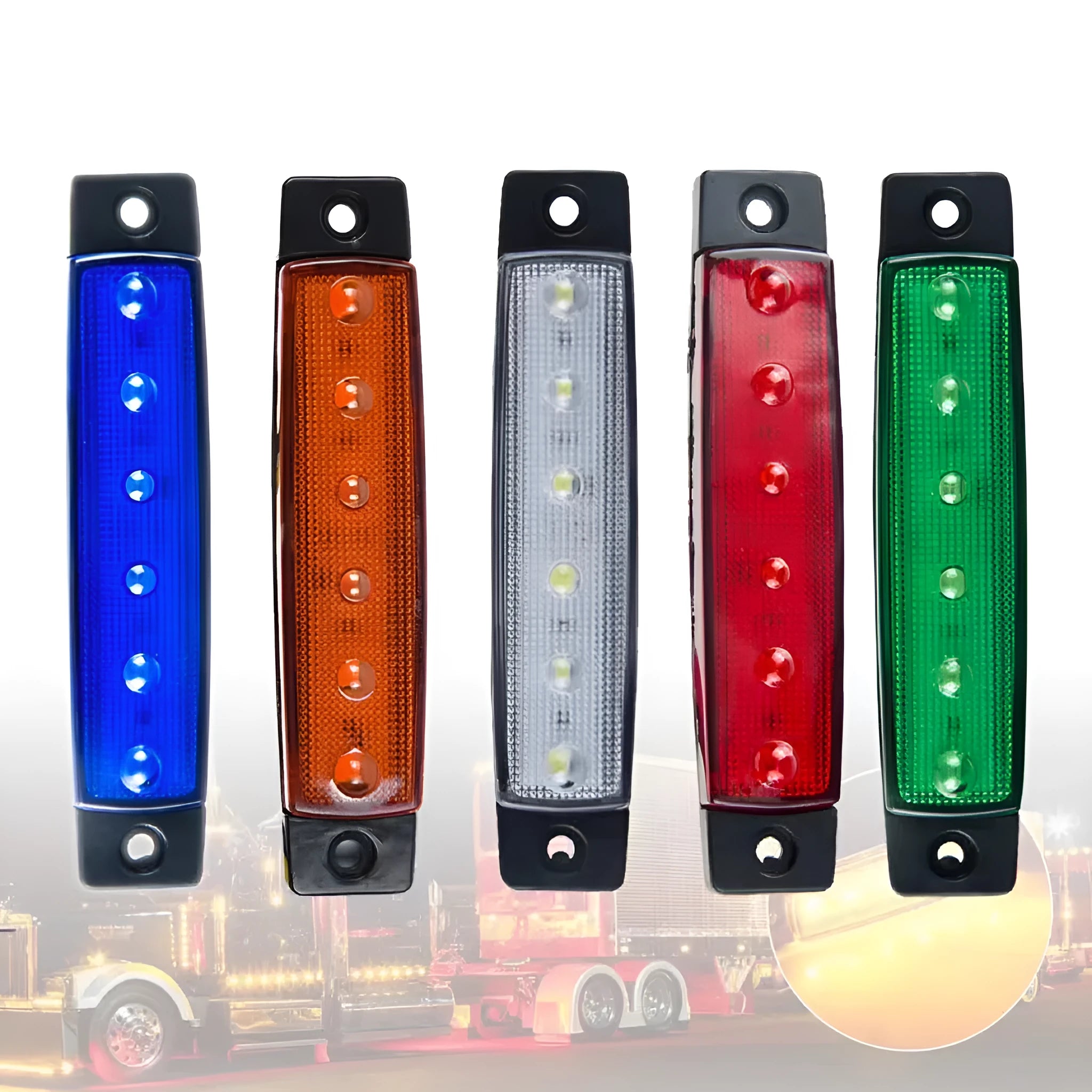 Trailer side warning lights in five colours with PVC housing and W-SMD light source