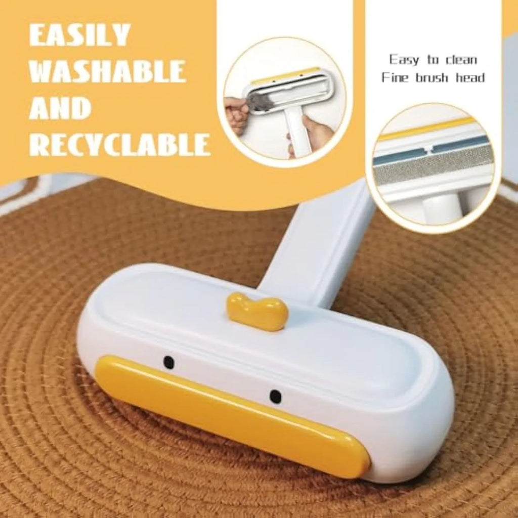 Yellow duck design portable pet hair remover with plastic body and polyester bristles