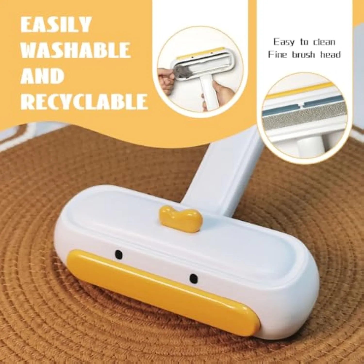 Yellow duck design portable pet hair remover with plastic body and polyester bristles