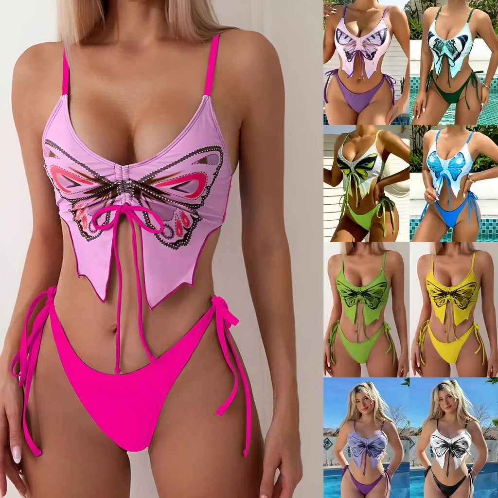 Women's bow ins style split bikini swimsuit in polyester fabric for swimming and fitness