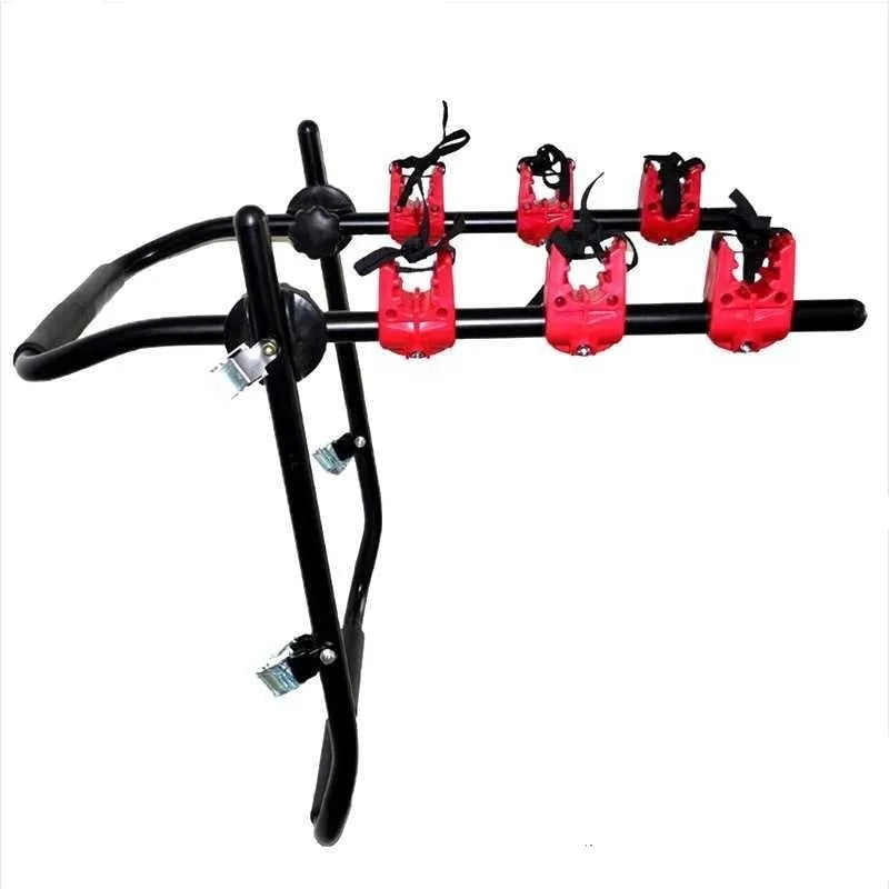 Black and red boot mounted car bike holder rack with iron frame and protective sponge padding