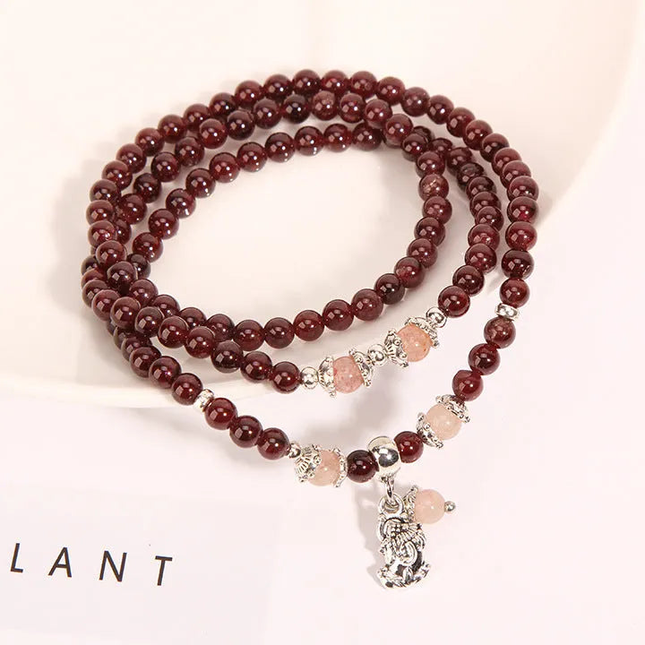 Wine red garnet crystal bracelet with flower shape design in bohemian ethnic style