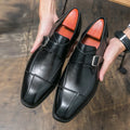 Men's brown blue and black British retro style casual shoes with buckle closure and tall crown