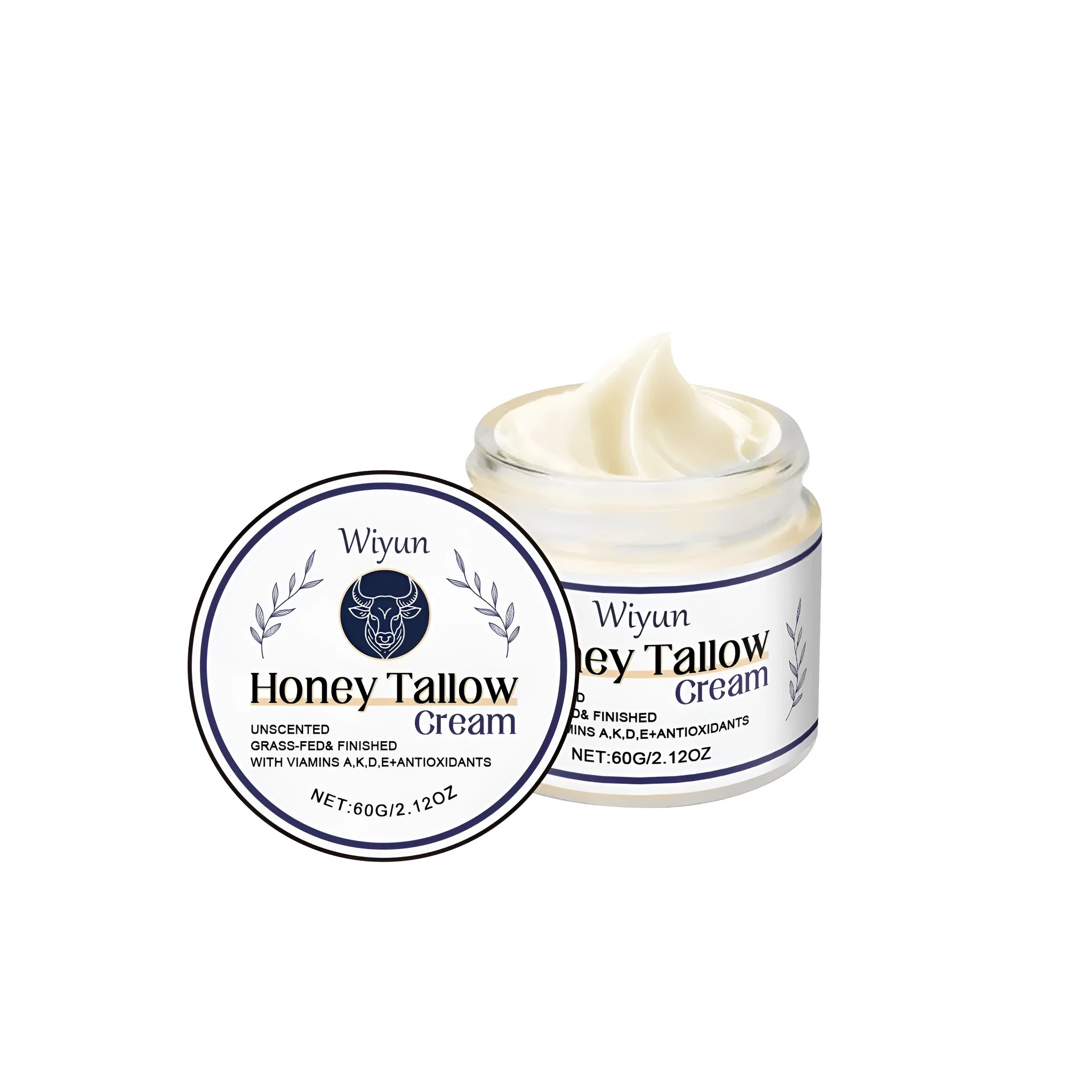 60g white tub of cow fat moisturising cream with honey and vitamins.