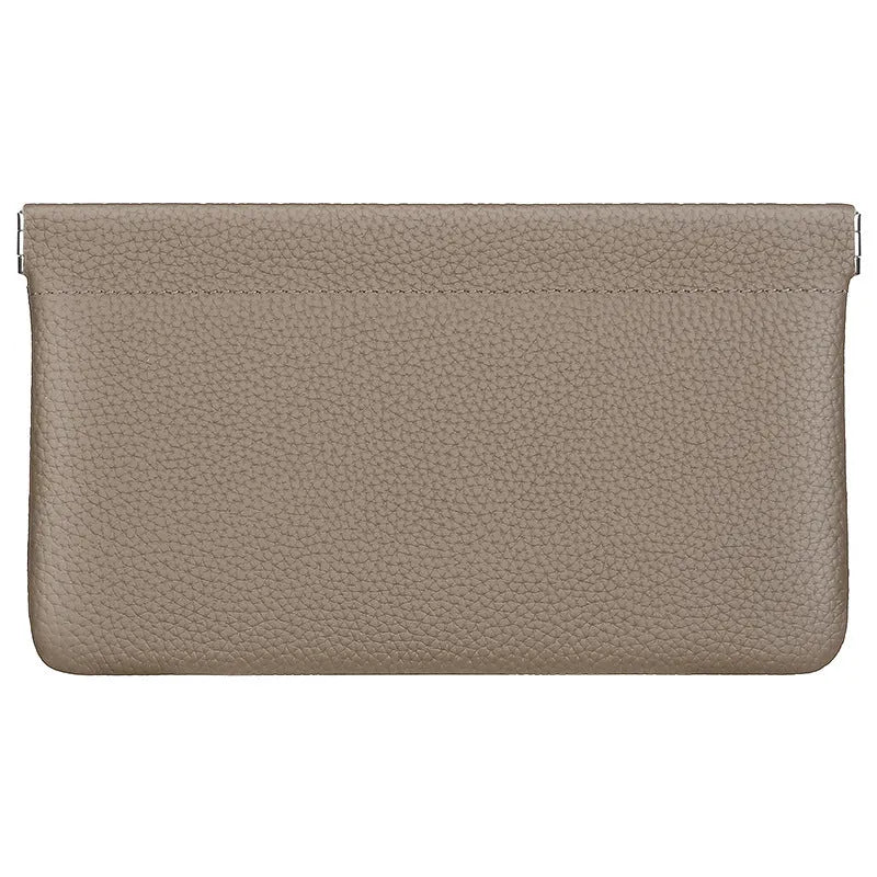 Self-closing first layer cowhide long wallet in solid colour with genuine leather finish