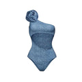 Women's decorative one-piece swimsuit with flower detailing and one-shoulder design in nylon fabric