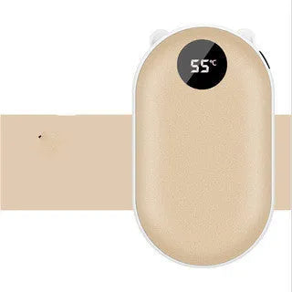 Small rectangular rechargeable hand warmer and power bank in a choice of colours including blue, gold, pink, and silver