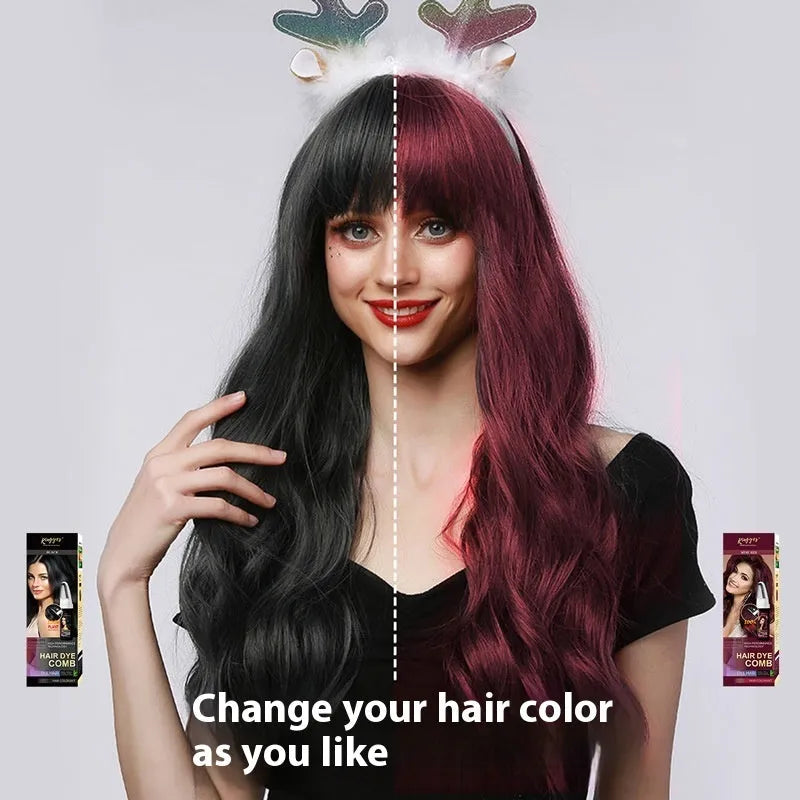 Hair dye colouring comb kit with 200ml bottles of Black, Wine Red and Dark Brown cream hair colour