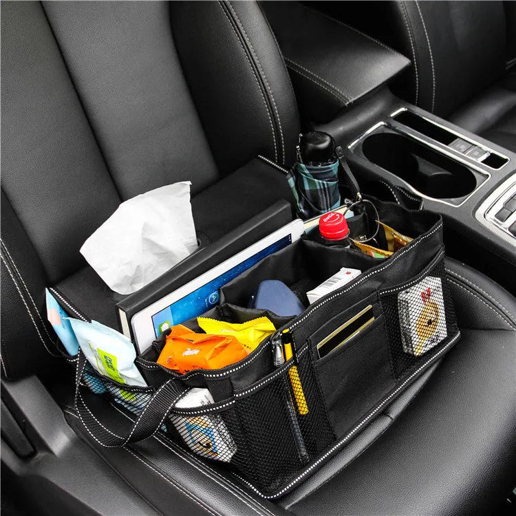 Black Oxford cloth car storage box with dimensions 33x33x16cm for vehicle boot organisation