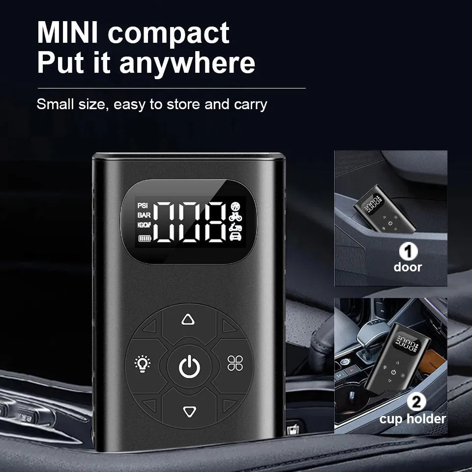 Black aviation material portable tyre inflator with digital display and flexible tube