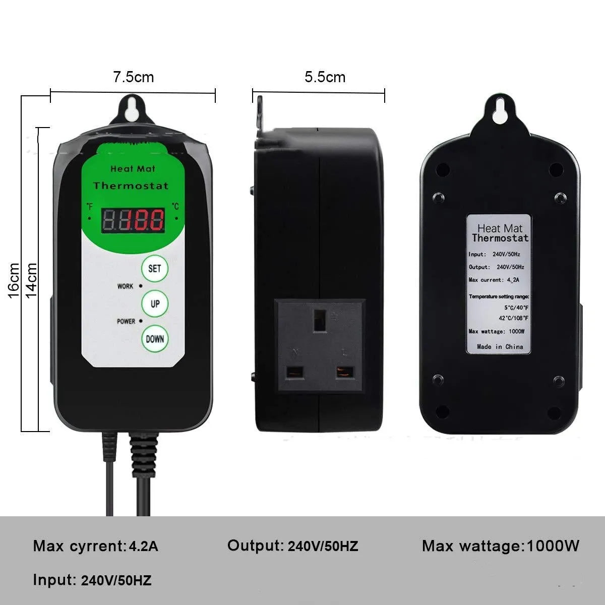 Household digital temperature controller with LED display showing temperature reading