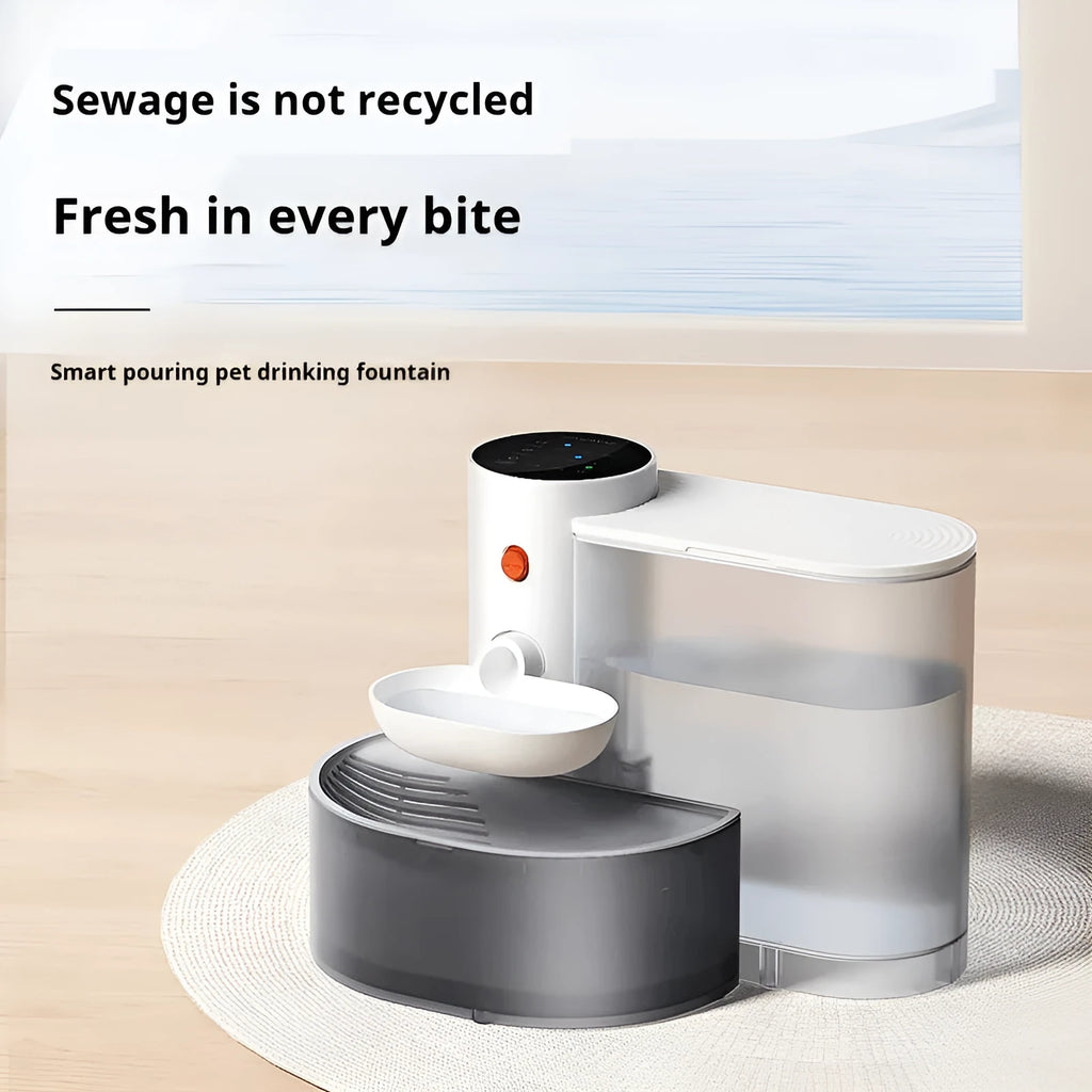 White rechargeable automatic water fountain for cats with 3 litre capacity and stainless steel bowl option