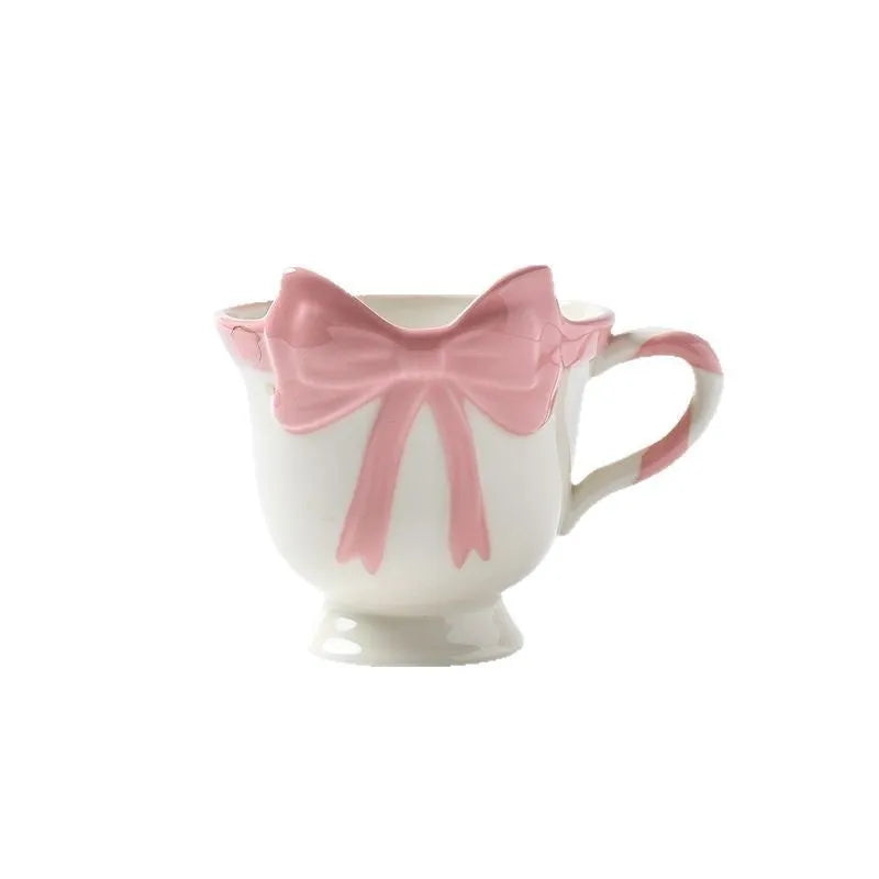 Girl heart bow pattern ceramic mug in black pink or white powder colour, 301-400ml capacity