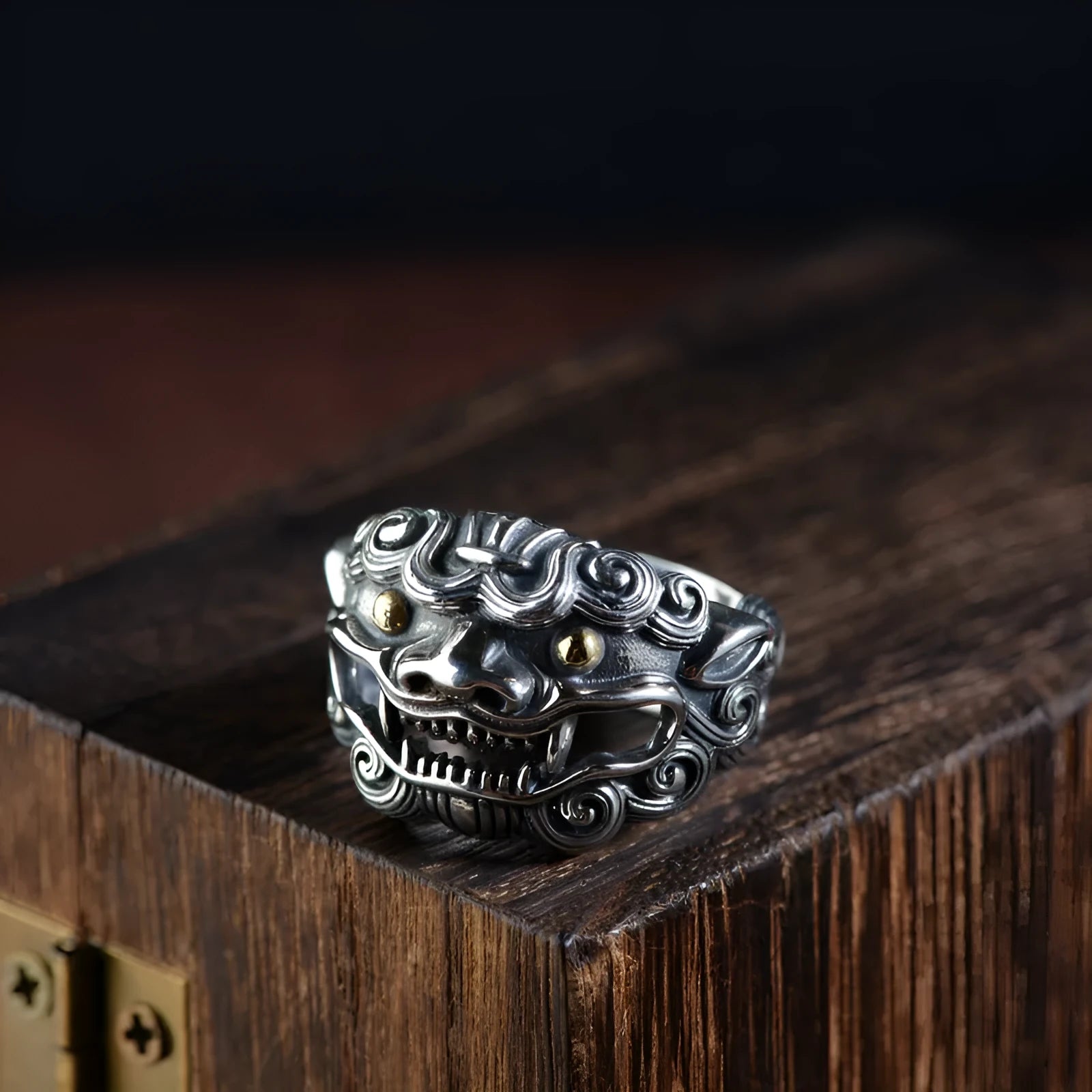 Personalised silver open ring with Jibeast pattern and diamond detailing.