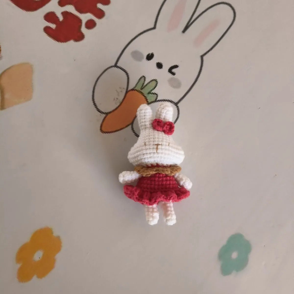 Hand-crocheted wool rabbit key chain decorative accessory