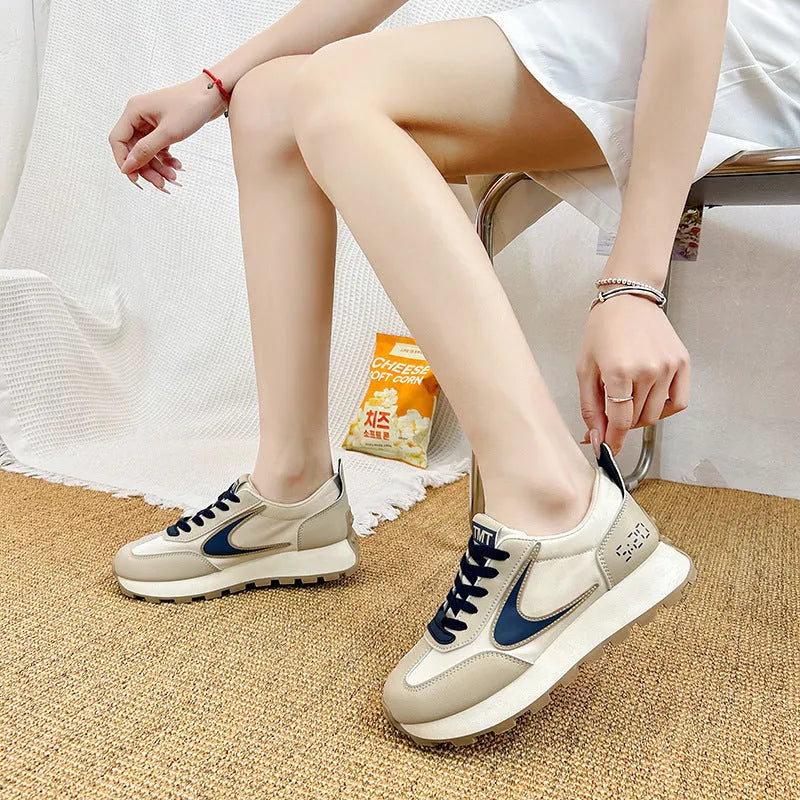 Forrest Gump beige heightened casual sneakers low top round toe rubber sole side view