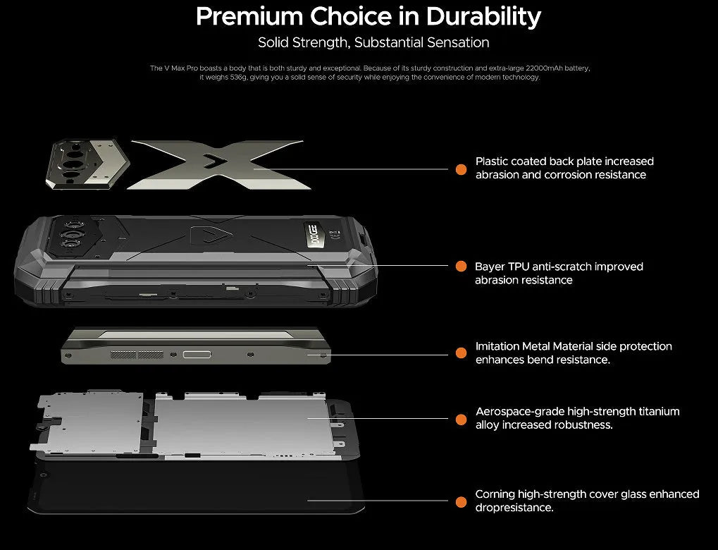 VMAX PRO black or grey mobile phone with plastic construction and included charger