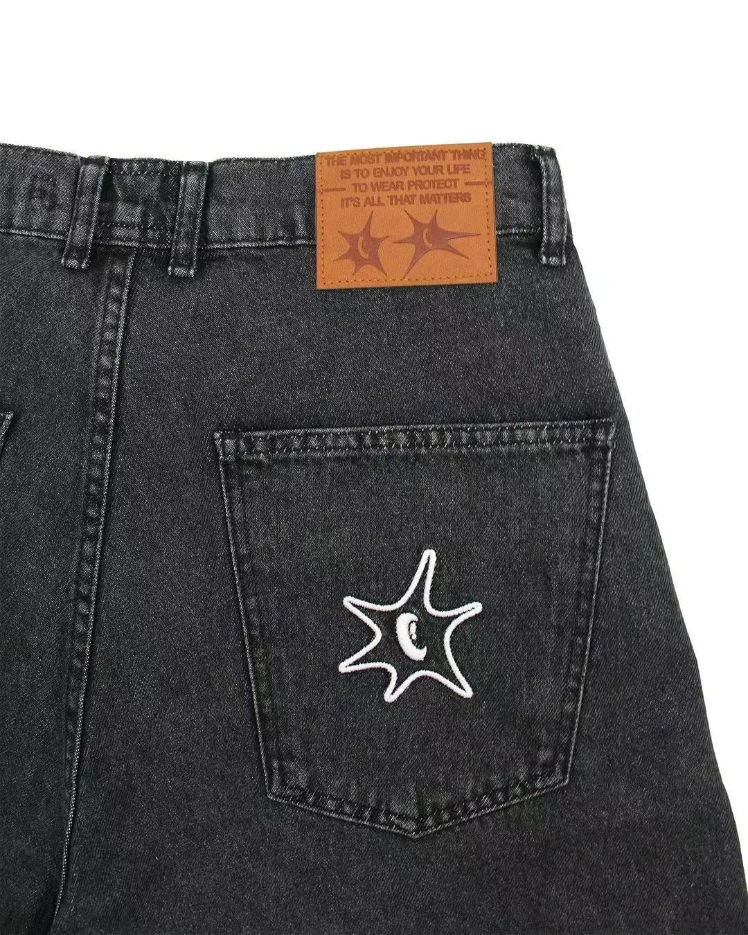 Men's straight cut denim shorts in D36 colour with hip hop style and micro elasticity fabric