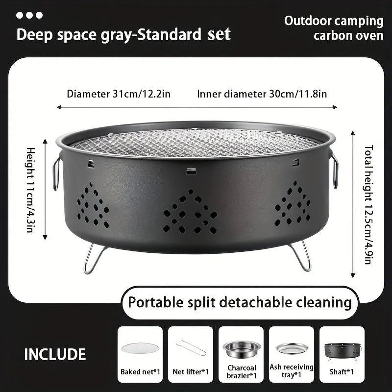 Portable stainless steel charcoal barbecue grill with detachable design for outdoor cooking