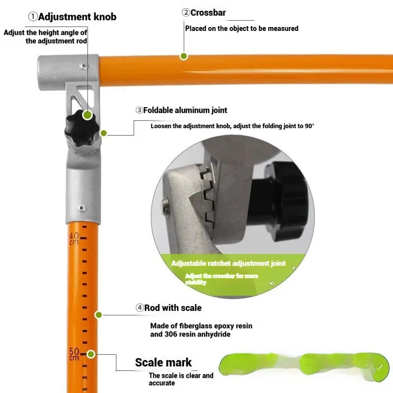 Telescopic truck height measuring rod extended vertically with clear measurement scale markings visible
