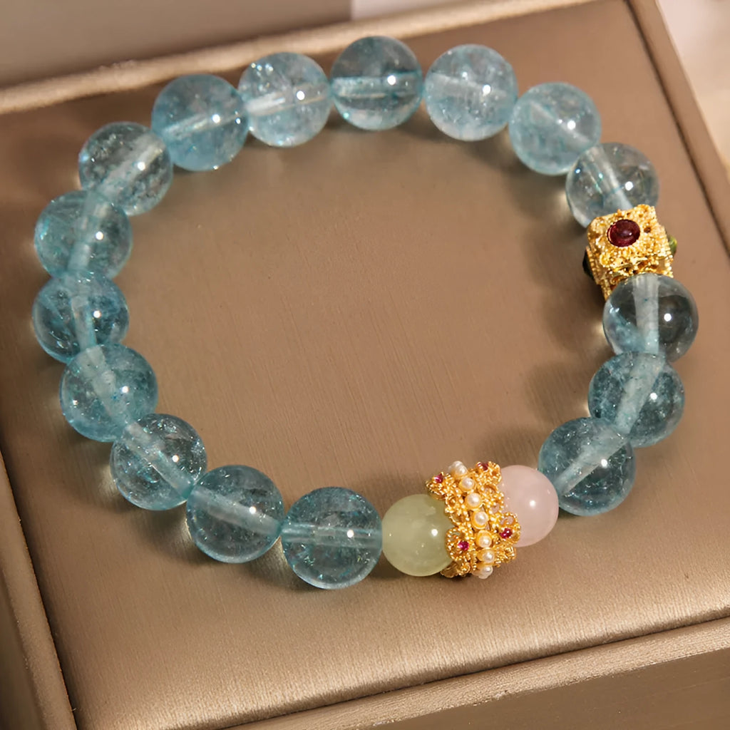 Blue crystal cube sugar bracelet with flexible band for women featuring Chinese style design