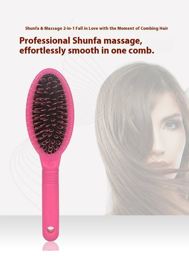 Black and pink ring tooth airbag comb for hair extensions, 22cm long.