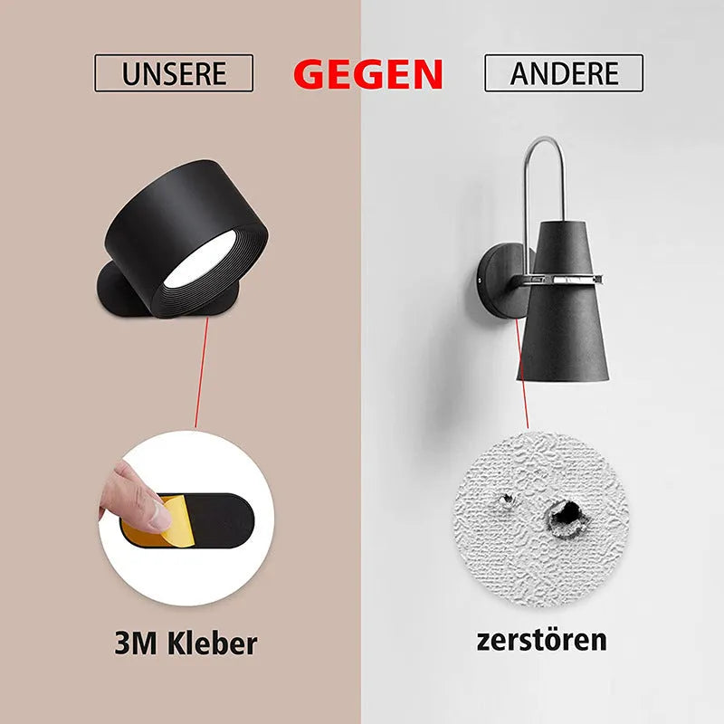 USB rechargeable wall lamp LED, 7.5cm diameter, 4.5cm height, ABS plastic, black finish