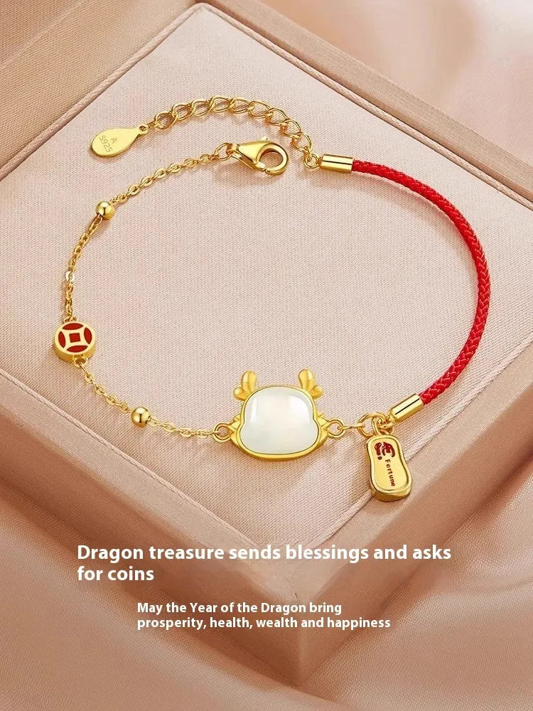 Silver electroplated Dragon zodiac bracelet for women in New Chinese style.