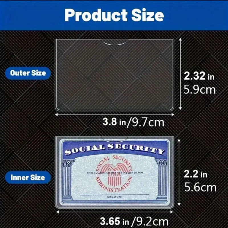 Clear PVC Social Security card holder protector measuring 9.7 by 5.9 centimetres.