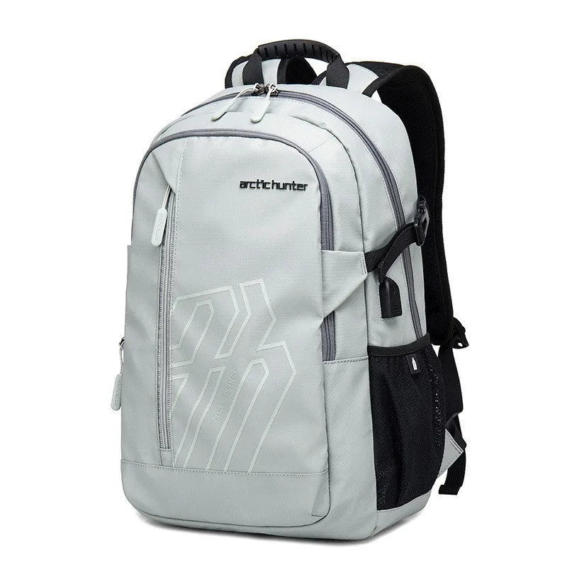 Blue plaid pattern casual computer backpack with curved shoulder strap