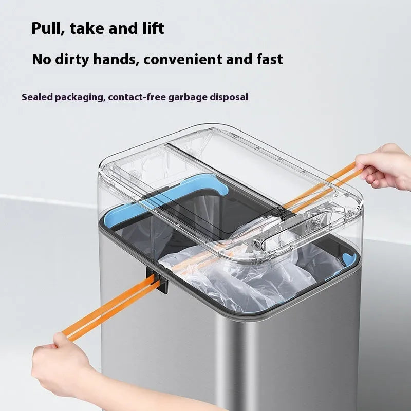 Stainless steel inductive smart trash can with automatic lid opening and square shape