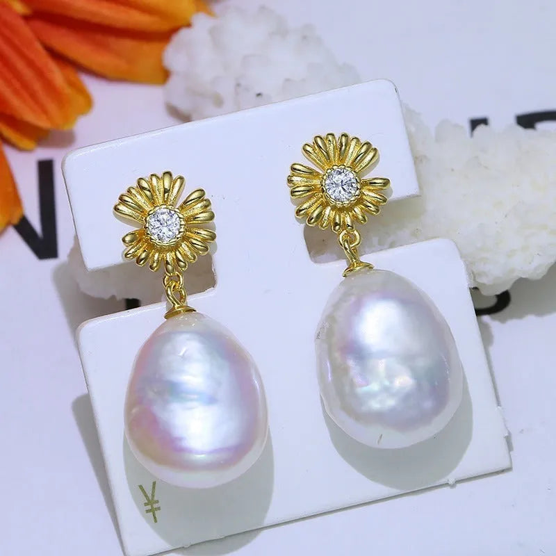 Baroque floral earring holder and earrings set in 925 sterling silver.