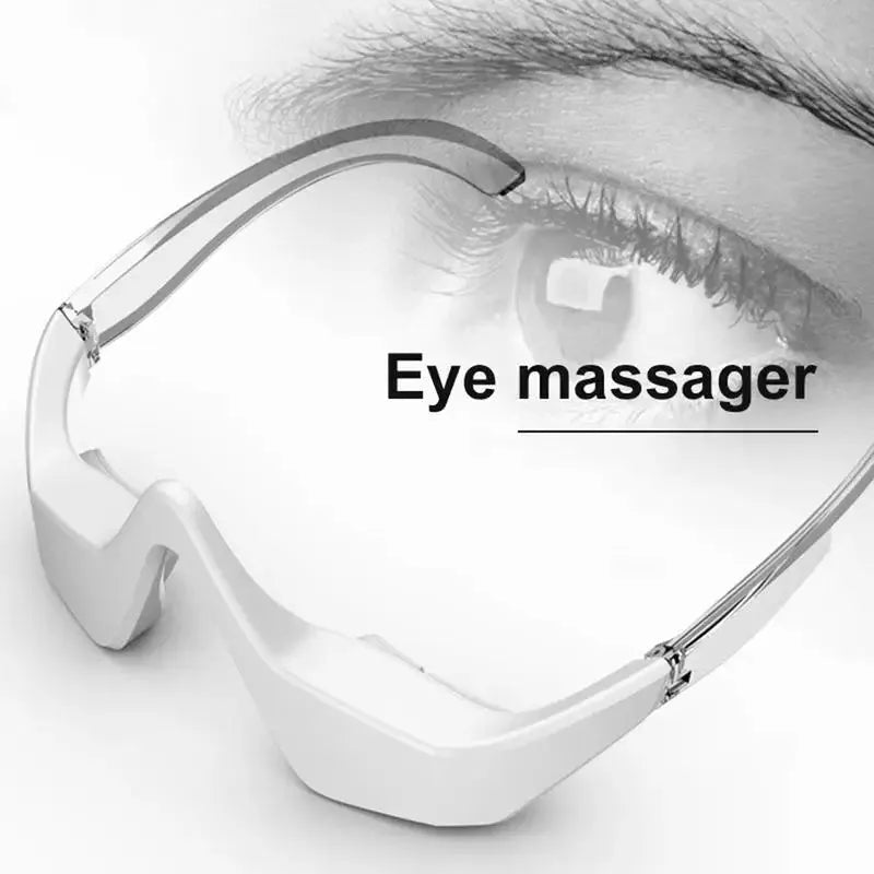 3D micro-current eye massager with glasses-like design showing pink and white colour options