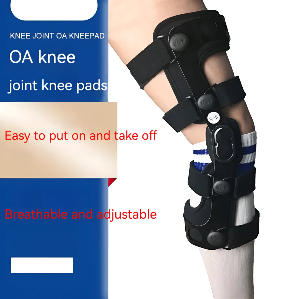Black anterior ligament knee pad supporter showing multi-material construction and sizing options