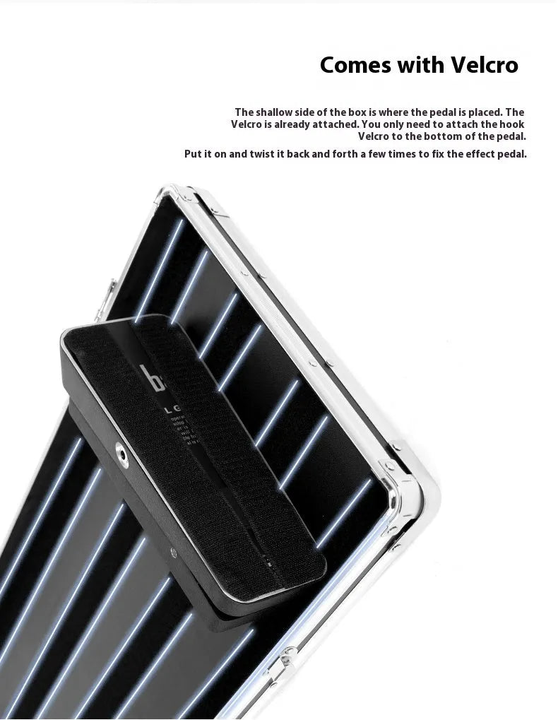 Heavy-duty aluminium flight case for a single guitar effect pedal, shown with butterfly latches open.