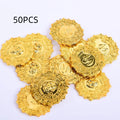 Plastic pirate gold coin toy with pointed tip design measuring 3.6cm diameter