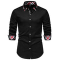 Men's plaid contrast colour triangle collar long sleeve casual shirt