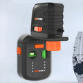 Red electric hammer dust collection cover with integrated laser level and suction bracket.