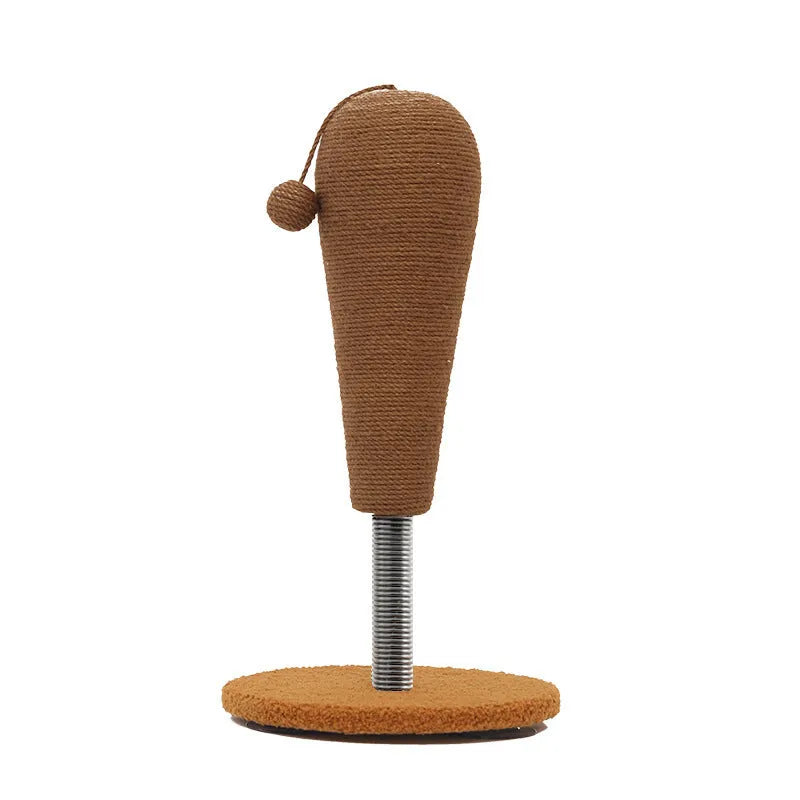 Hemp rope cat scratching board with self-grooming tumbler and cat grasping ball.