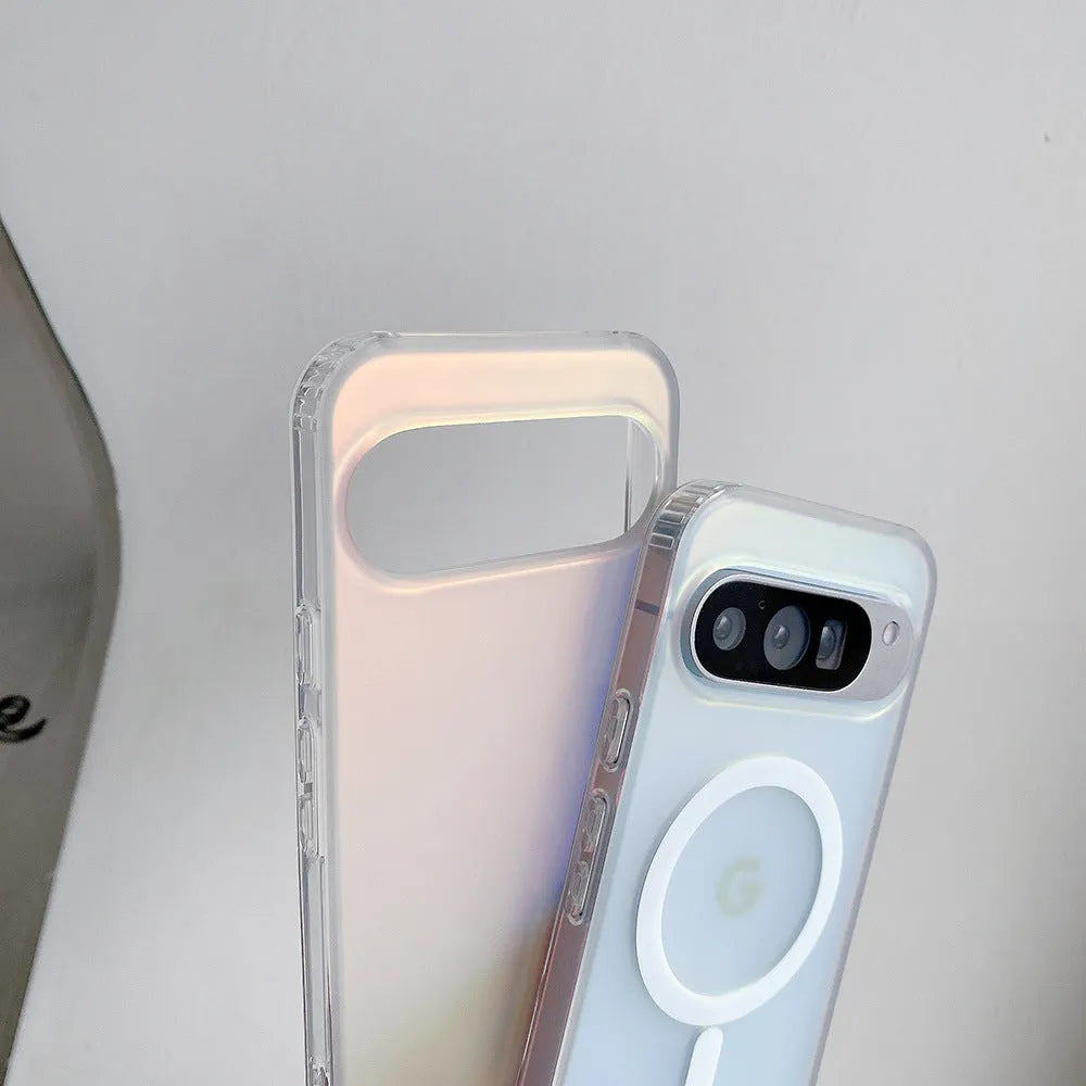 Colourful laser frosted matte phone case for Google Pixel models on a transparent background