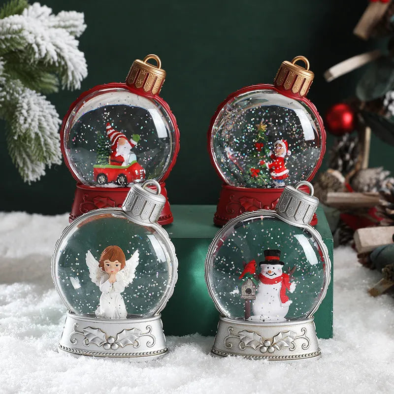 Four battery-powered Christmas LED flat light decorations: old man, snowman, children's tree and angel figures.