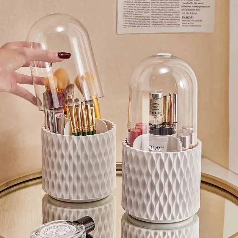 White transparent rotating makeup brush storage box with dustproof acrylic lid