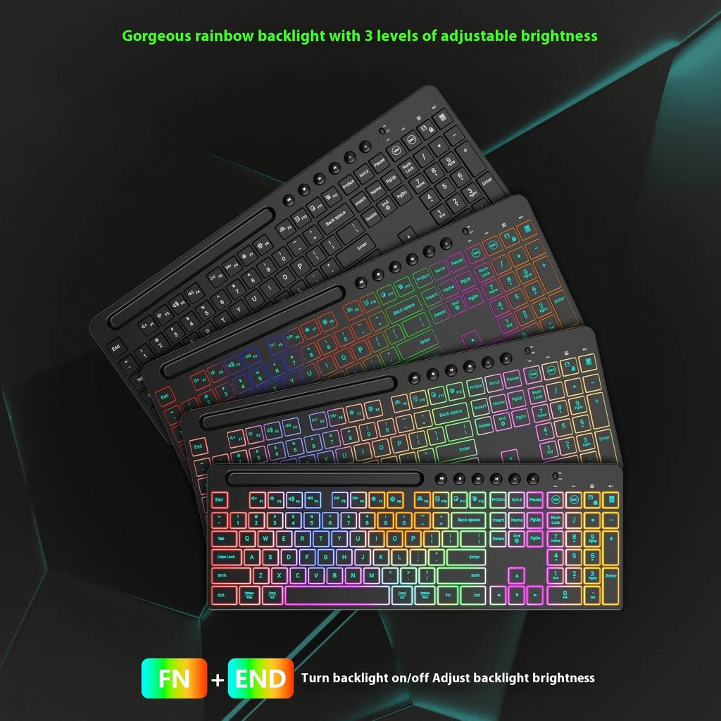 Wireless keyboard and mouse set with integrated card slot and luminous keys for office use